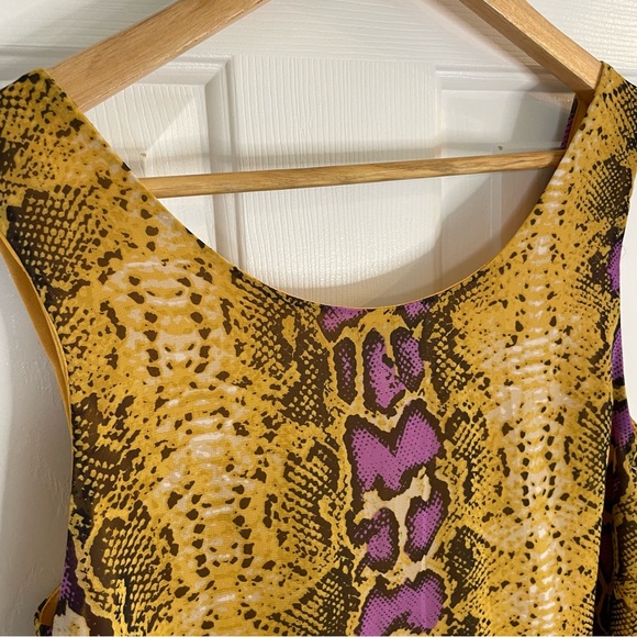 Adrienne Yellow and Purple Snake Print Tank Top With Tie Front Size Medium - Picture 7 of 7